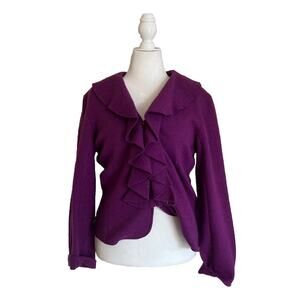 Charter Club Blazer, Ruffle Neckline, Purple, 100% Wool, Womens XL